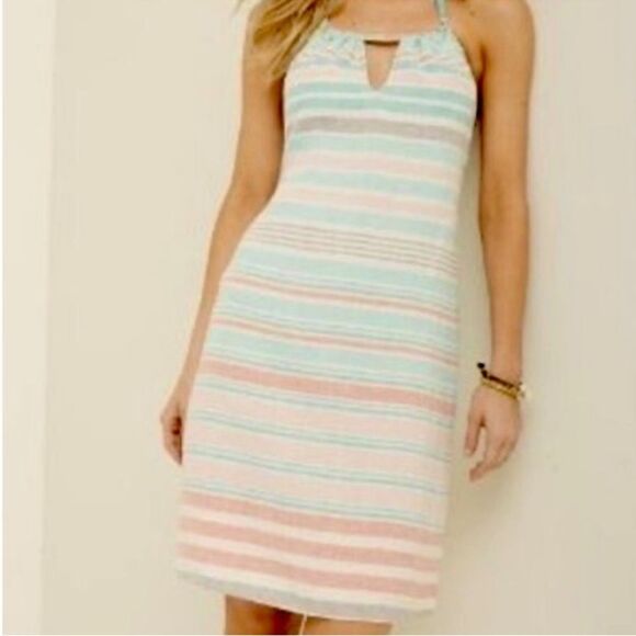 Tommy Bahama Striped 100% Linen Halter Sundress – Size Medium - Picture 2 of 7